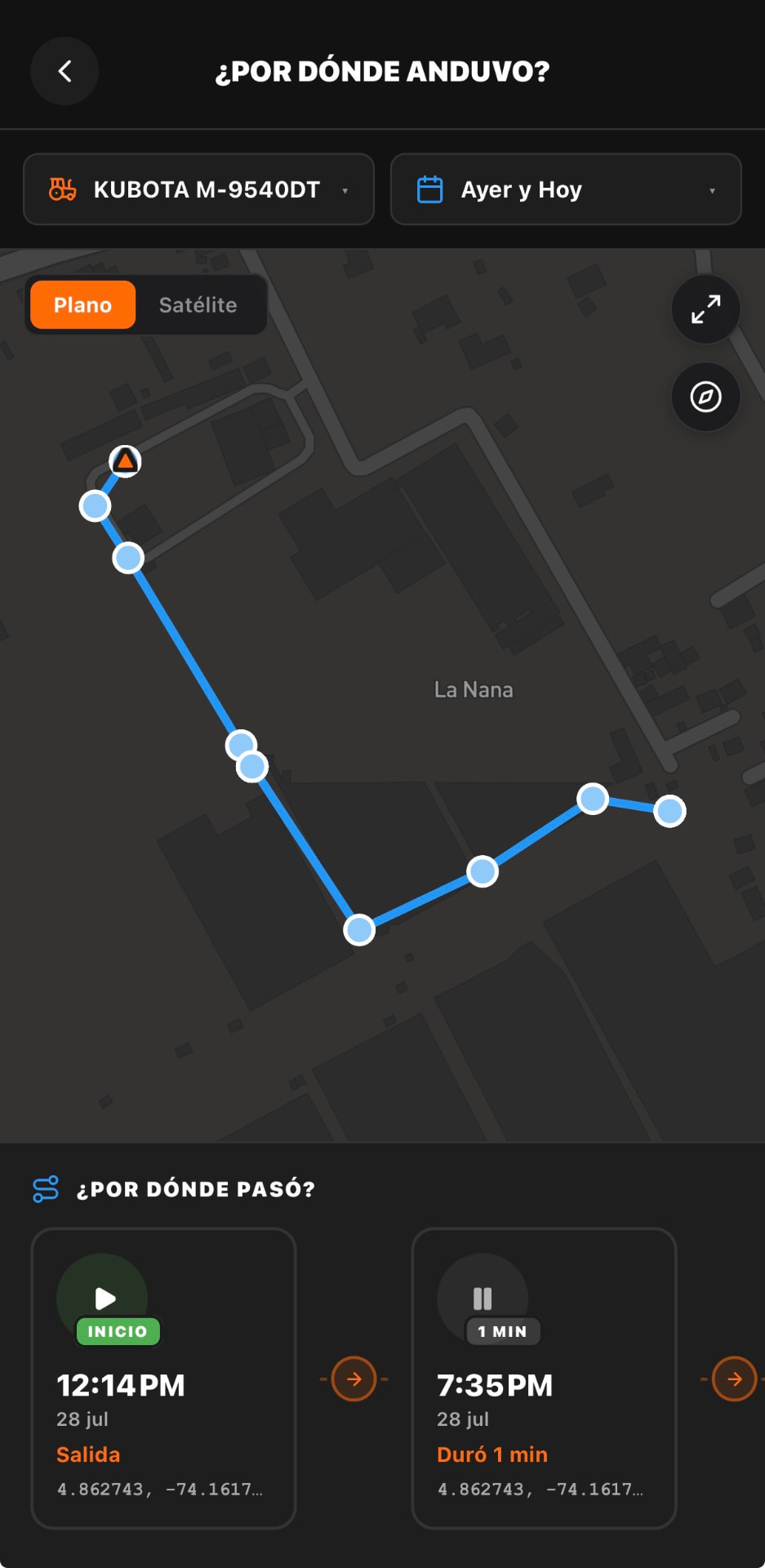 Historial de recorrido de la máquina en el mapa